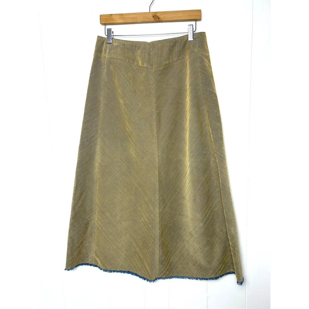 Vintage‎ Talbots Skirt Women's 10 A Line corduroy Tan Blue Frayed Hem modest